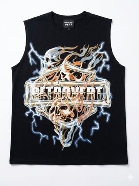 Black Graphic Muscle Tee- L